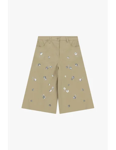 Knee Shorts With Floral Appliqués And Pockets Please