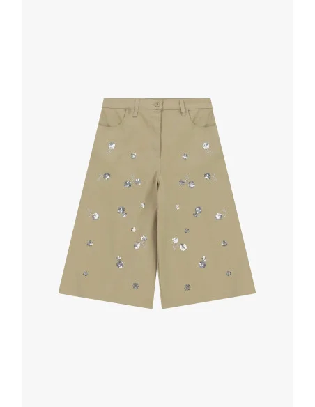 Knee Shorts With Floral Appliqués And Pockets Please
