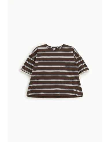 T-Shirt Ampia A Righe Con Bordino Pizzo Maniche Please