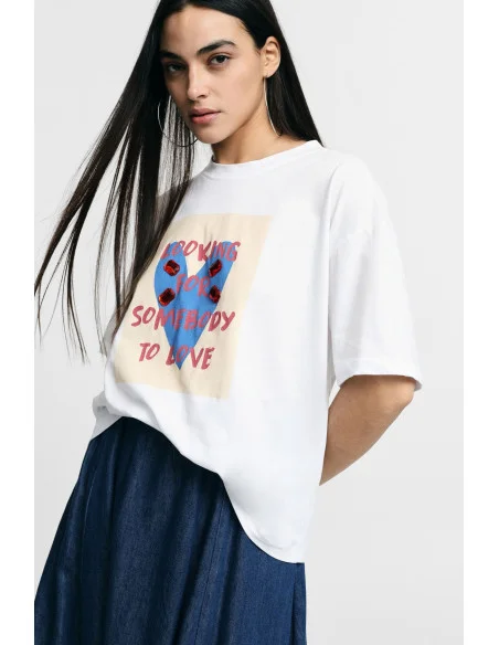 T-Shirt imprimé sur le devant Fit Soft Crew Neck Please
