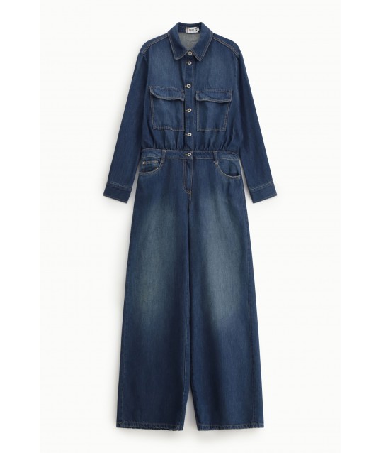 Regular-Fit Denim Jumpsuit With Front Pockets Please