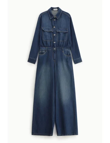 Regular-Fit Denim Jumpsuit With Front Pockets Please