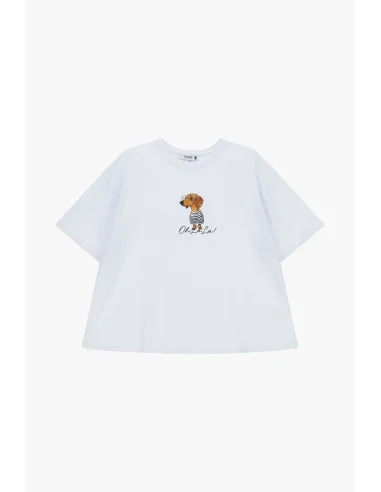 T-Shirt Ampia Stampa Cane Grafica Frontale Please