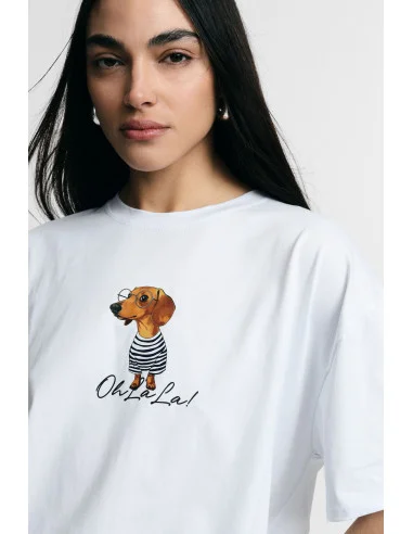 Oversized T-Shirt with Dog Graphic Print on the Front Please