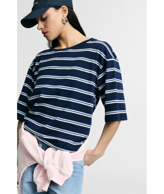 Boxy Fit Crew Neck Striped T-Shirt