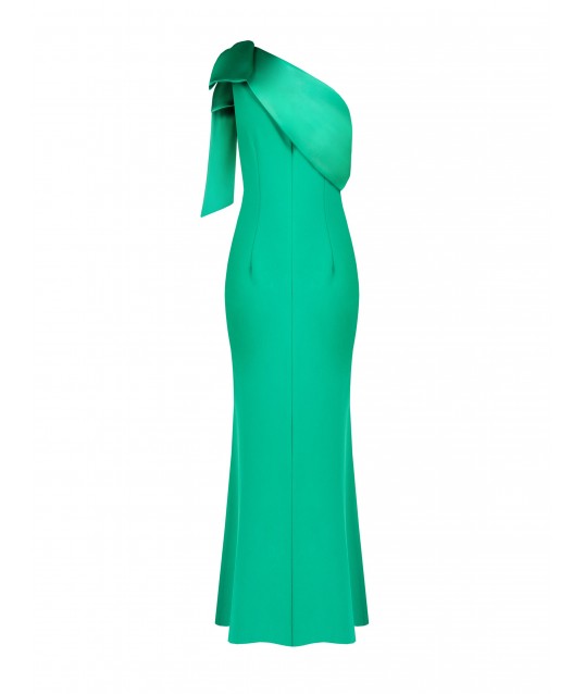 Long Flared Dress In Scuba Crepe With Satin Bowknot Rinascimento