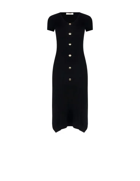 Robe fourreau en maille côtelée fine et ample vers le bas avec col en V Rinascimento