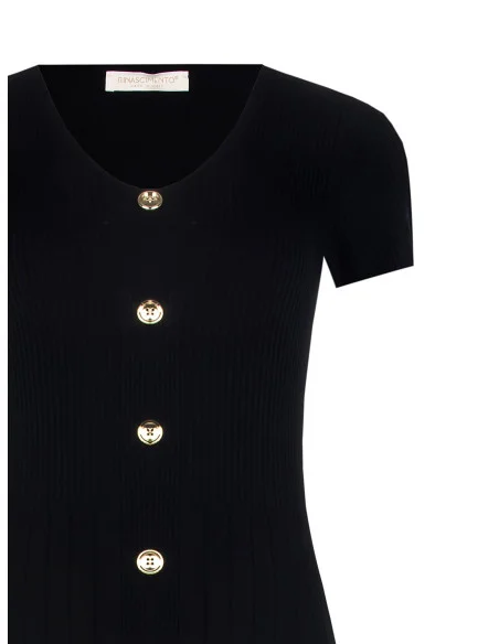 Thin And Loose Ribbed Knitted Sheath Dress Towards The Bottom With V-Neck Rinascimento