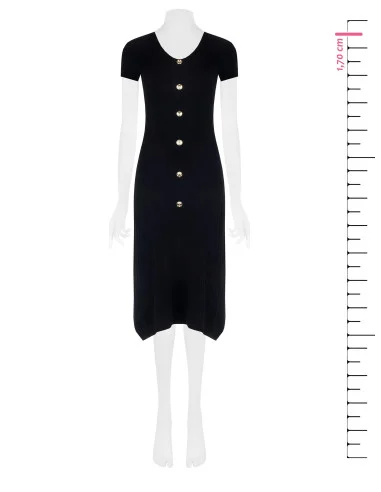 Thin And Loose Ribbed Knitted Sheath Dress Towards The Bottom With V-Neck Rinascimento