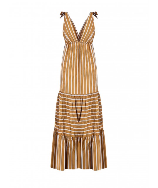 Robe longue à rayures en viscose mélangée avec double encolure en V Rinascimento