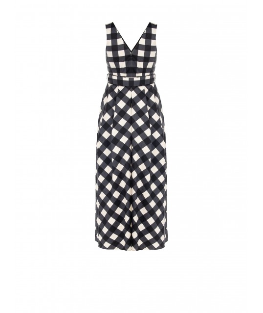 Robe longue en coton mélangé à encolure en V froncée avec ceinture rigide coordonnée en Rinascimento