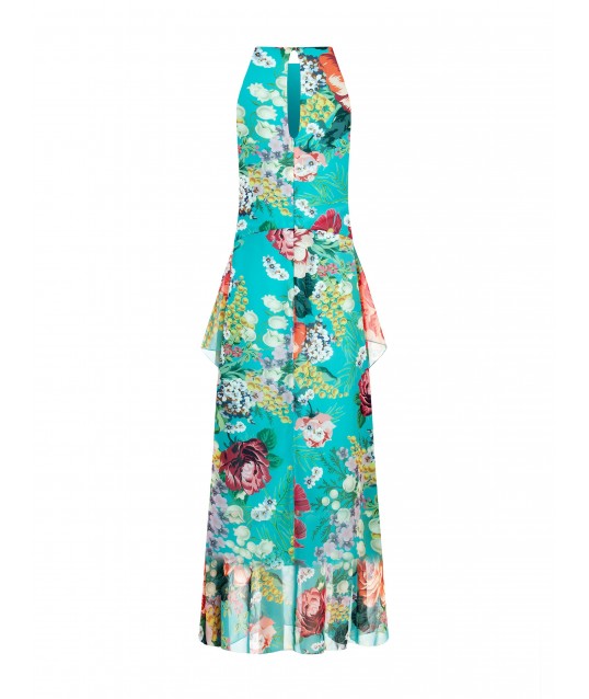Robe longue en Georgette à fleurs avec volants aux hanches Rinascimento
