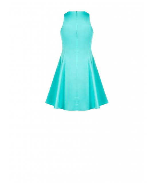 Structured Cotton Mix Short Ruched Dress With Bowknot And Jewel Detail Rinascimento