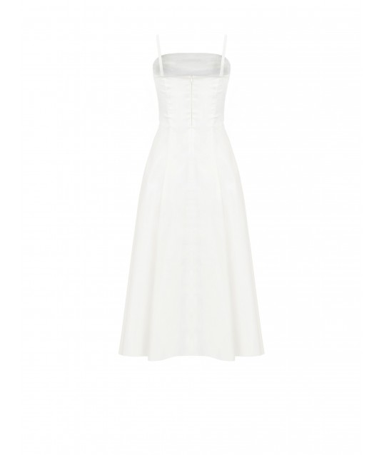 Structured Cotton Mix Midi Dress With Bowknot And Jewel Detail Rinascimento