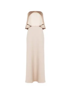 Long Sash Dress In Scuba Crepe With Maxi Ruffles In Satin Rinascimento