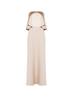Robe longue à ceinture en crêpe scuba avec maxi volants en satin Rinascimento