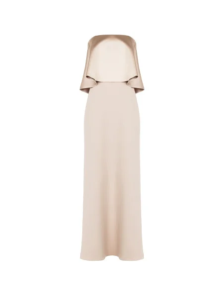 Robe longue à ceinture en crêpe scuba avec maxi volants en satin Rinascimento