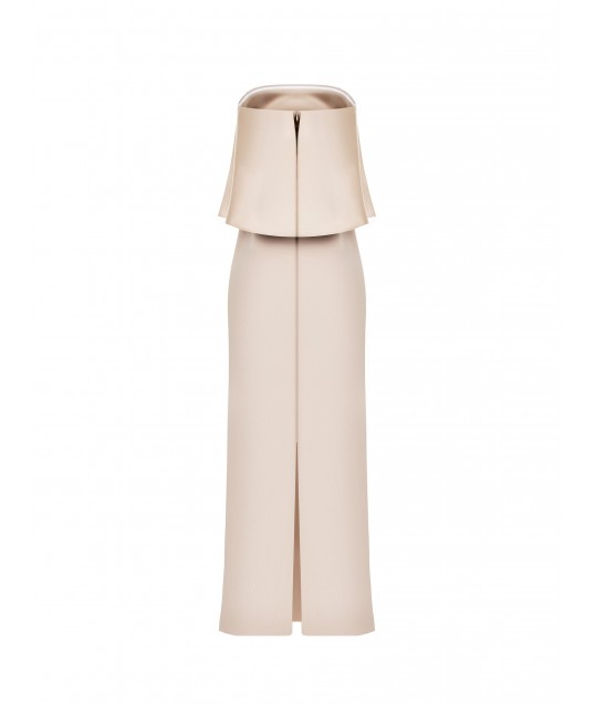 Robe longue à ceinture en crêpe scuba avec maxi volants en satin Rinascimento