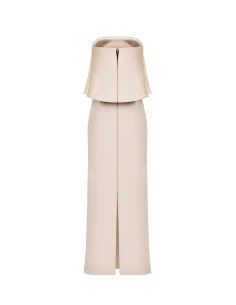 Robe longue à ceinture en crêpe scuba avec maxi volants en satin Rinascimento 2