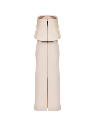 Robe longue à ceinture en crêpe scuba avec maxi volants en satin Rinascimento