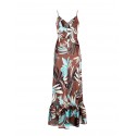 Flower Satin Maxi Dress With Ruffle Bottom And Rope Belt Matching Rinascimento