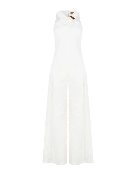 One-piece Palazzo Suit In Structured Cotton Blend With Bowknot And Jewel Detail Rinascimento