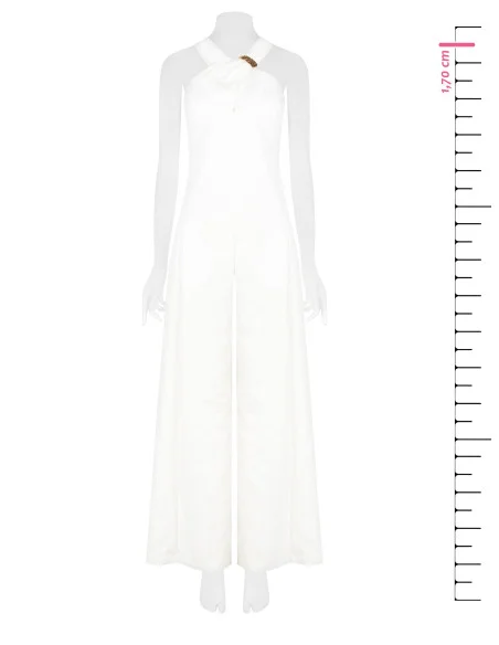One-piece Palazzo Suit In Structured Cotton Blend With Bowknot And Jewel Detail Rinascimento