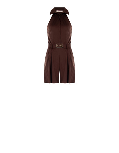 Pleated Pleated Mixed Cotton Stretch Culotte Trousers With Rigid Logo Belt Rinascimento