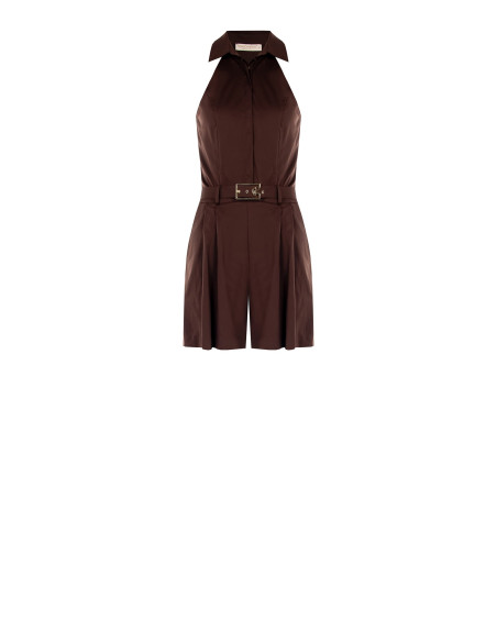Pleated Pleated Mixed Cotton Stretch Culotte Trousers With Rigid Logo Belt Rinascimento