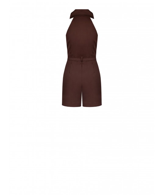 Pantalon-culotte plissé en coton mélangé extensible avec ceinture à logo rigide Rinascimento