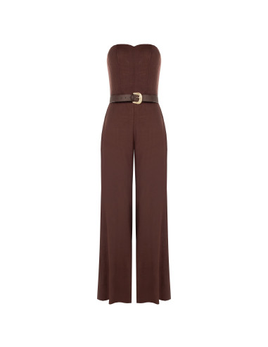 Mixed Viscose And Linen Palazzo Suit With Matching Leather Imitation Belt Rinascimento