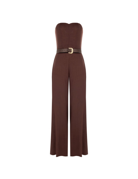 Mixed Viscose And Linen Palazzo Suit With Matching Leather Imitation Belt Rinascimento