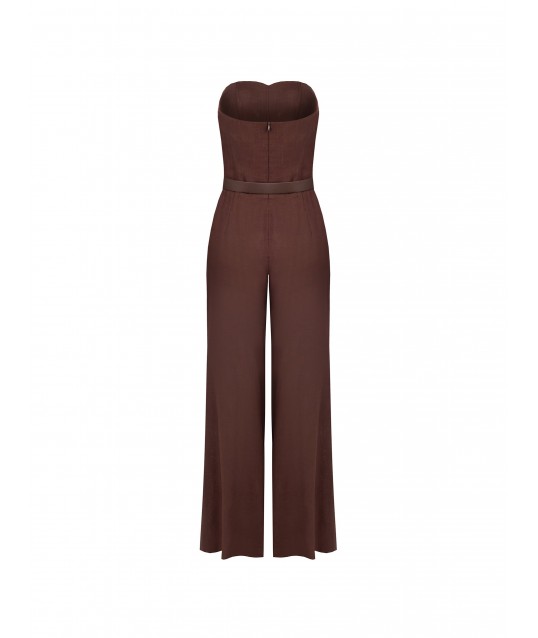 Costume palazzo en viscose et lin mélangés avec ceinture en cuir Similpa assortie Rinascimento