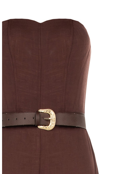 Mixed Viscose And Linen Palazzo Suit With Matching Leather Imitation Belt Rinascimento