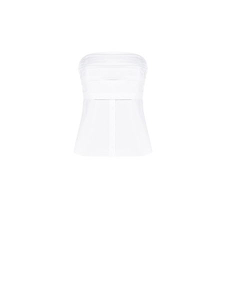 Top In Cotone Con Fascia A Pieghe E Bottoni Da Camicia Rinascimento