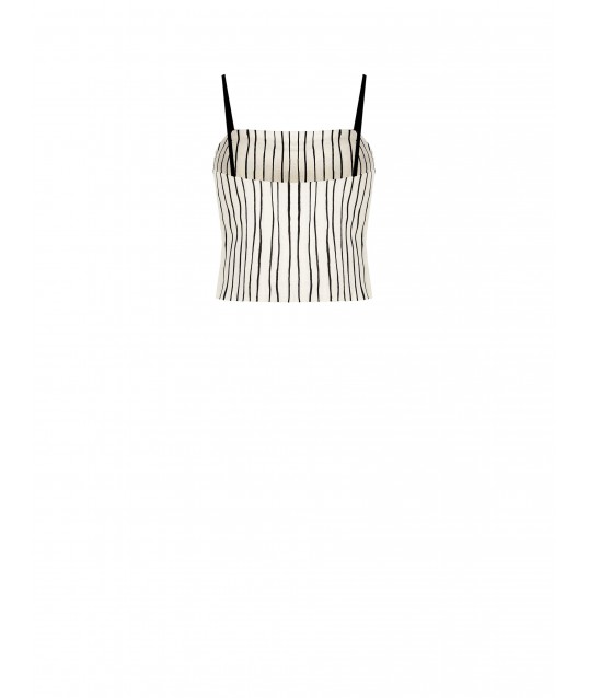 Irregular Striped Cotton Bustier Crop Top Rinascimento