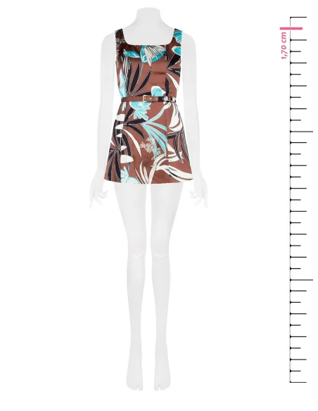 Top long en satin fleuri avec fente latérale et ceinture rigide coordonnée Rinascimento