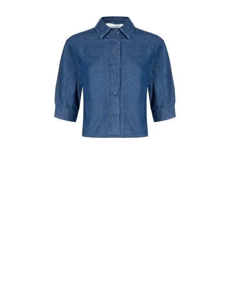 Lightweight Denim Wide and Short Shirt with 3/4 Length Sleeves Rinascimento