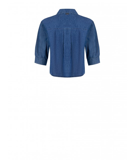 Chemise large et courte en denim léger avec manches 3/4 Rinascimento