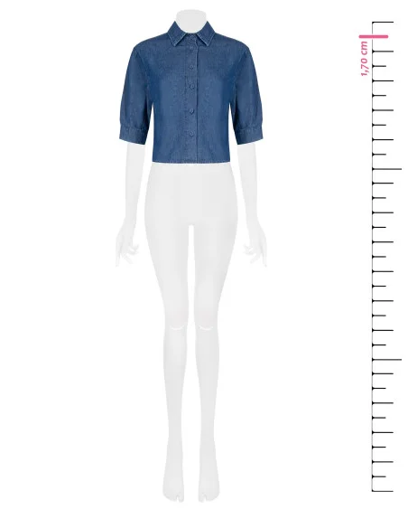 Lightweight Denim Wide and Short Shirt with 3/4 Length Sleeves Rinascimento