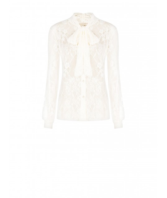 Rinascimento Transparent Lace Waisted Shirt With Bow
