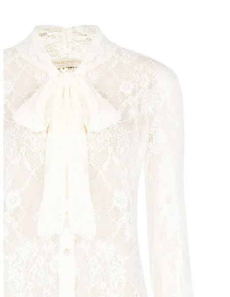 Rinascimento - Chemise cintrée en dentelle transparente avec nœud