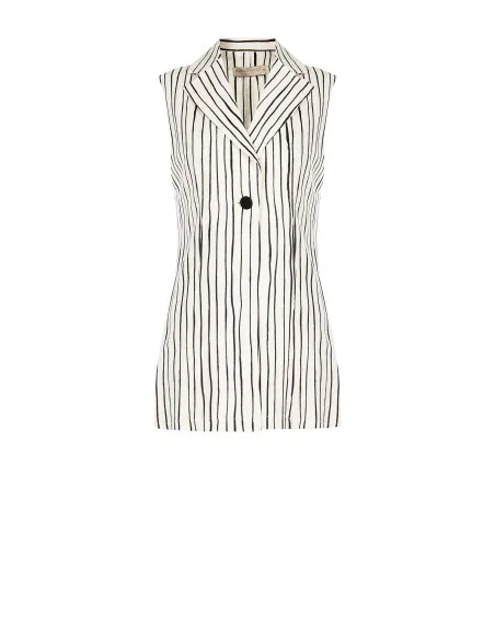 Gilets longs en viscose et lin mélangés Irregular Striped Long Vests with Side Slits Rinascimento