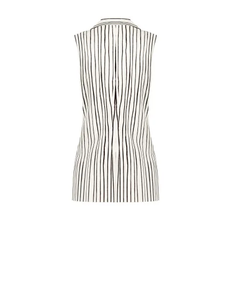 Gilets longs en viscose et lin mélangés Irregular Striped Long Vests with Side Slits Rinascimento