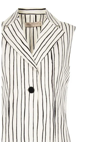 Gilets longs en viscose et lin mélangés Irregular Striped Long Vests with Side Slits Rinascimento