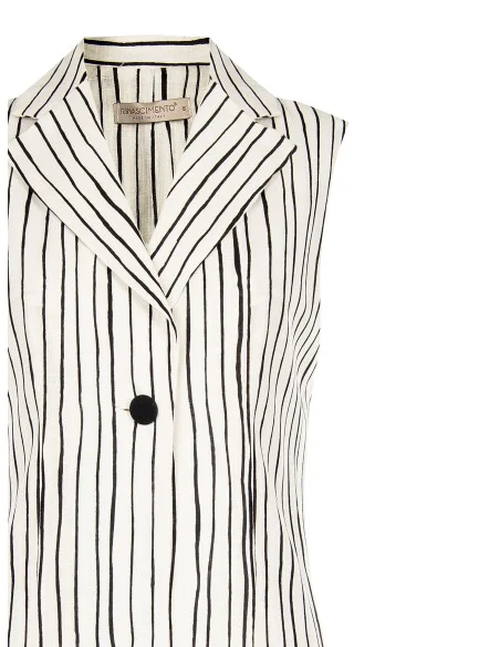 Gilets longs en viscose et lin mélangés Irregular Striped Long Vests with Side Slits Rinascimento