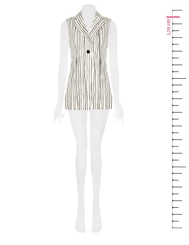 Long Viscose and Linen Mix Irregular Striped Long Vests with Side Slits Rinascimento