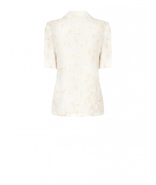 Veste blazer en viscose et lin mélangés avec broderie de fleurs en relief Rinascimento