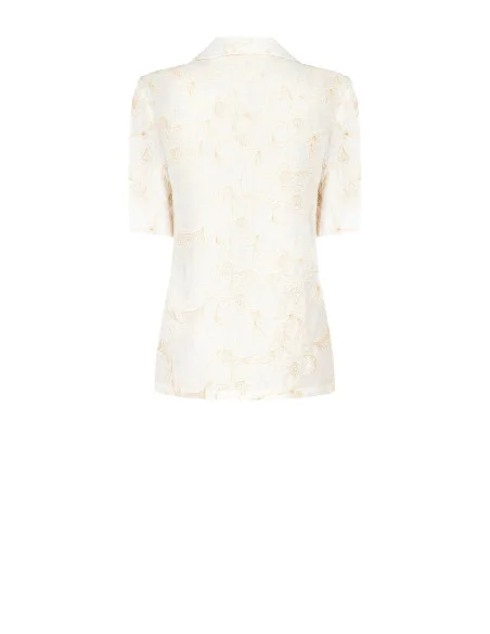 Mixed Viscose And Linen Blazer Jacket With Embossed Flower Embroidery Rinascimento