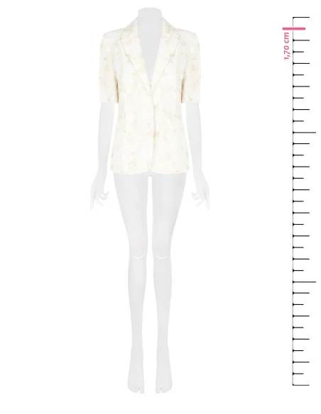 Veste blazer en viscose et lin mélangés avec broderie de fleurs en relief Rinascimento